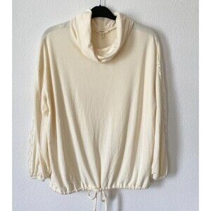 NWT Como Blu Woman Ivory Sweater‎  Top Long Sleeve Lace Cowl Neck Size L